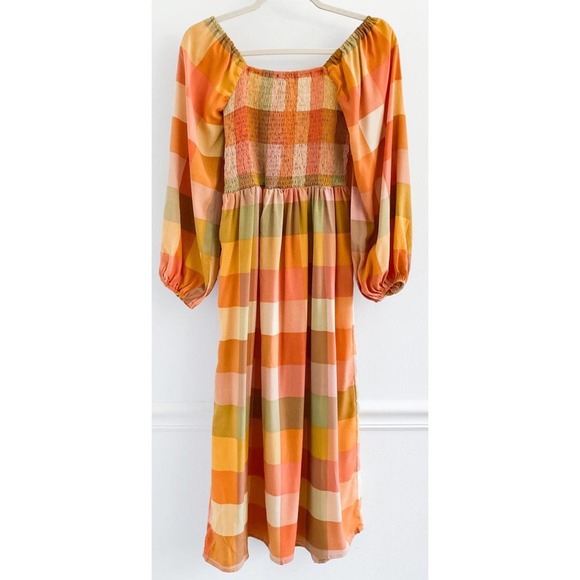 Petal & Pup Nazzano Fall Plaid Smocked Long Sleeve Midi Dress - Picture 6 of 6